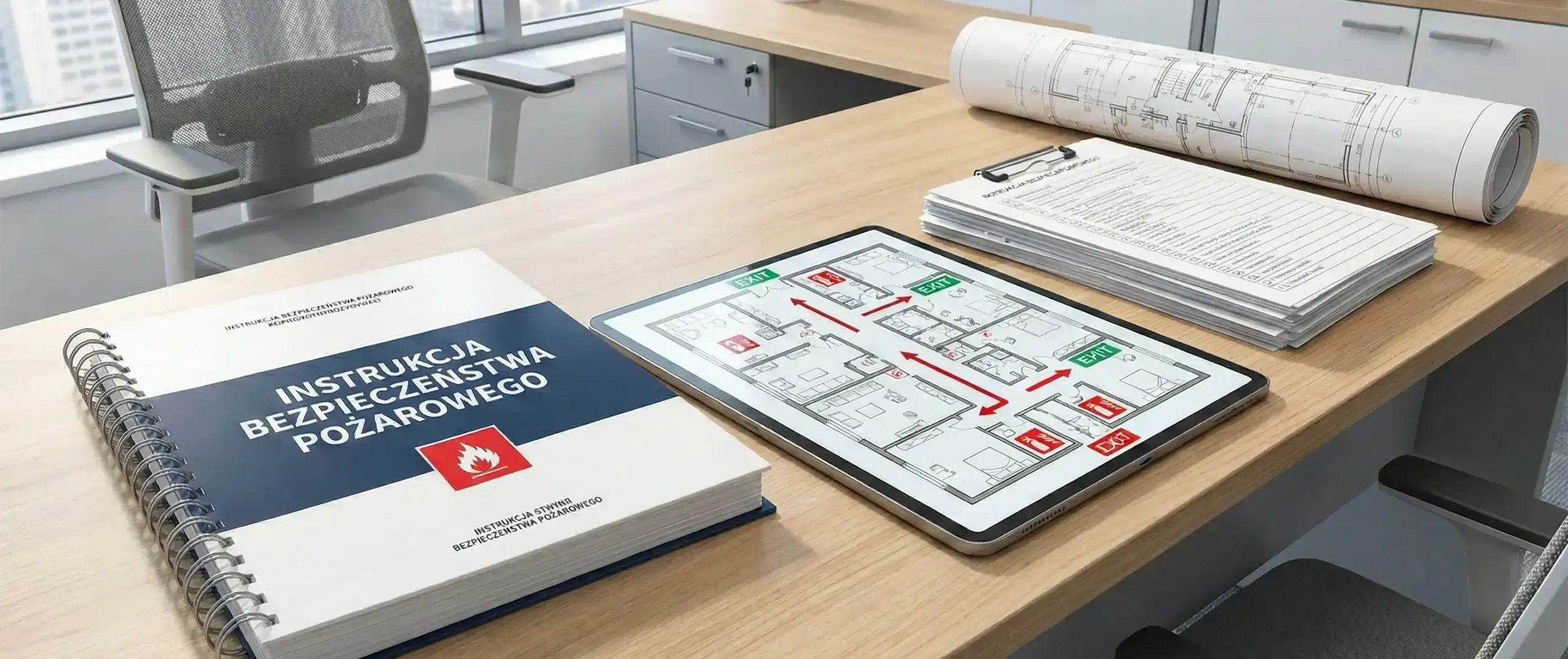 Stanowisko pracy specjalisty PPOŻ: Instrukcja Bezpieczeństwa Pożarowego, projekt techniczny oraz cyfrowy plan ewakuacji budynku.