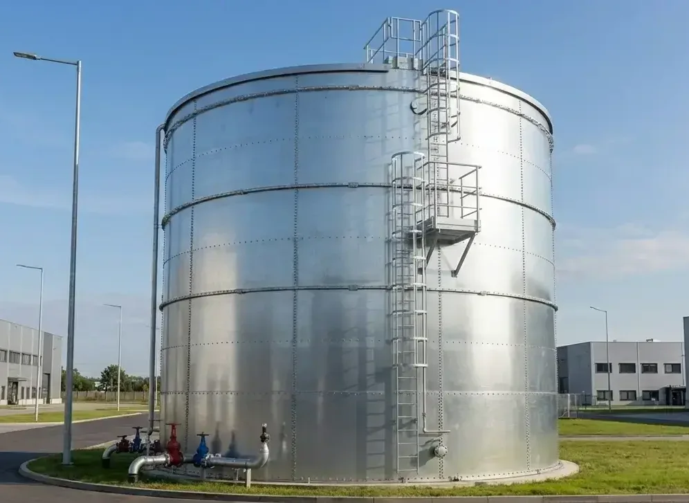 Naziemny, stalowy zbiornik przeciwpożarowy z instalacją hydrauliczną